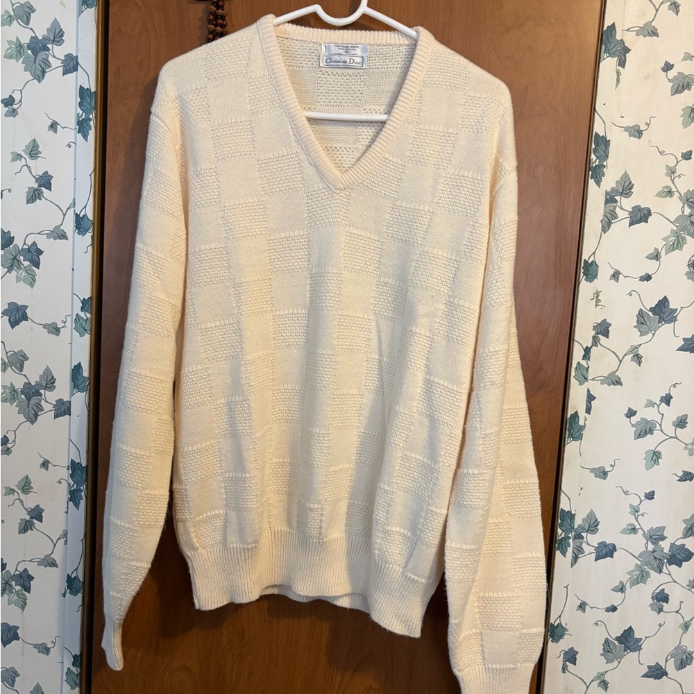 Christian Dior Men's Ivory V-Neck Sweater